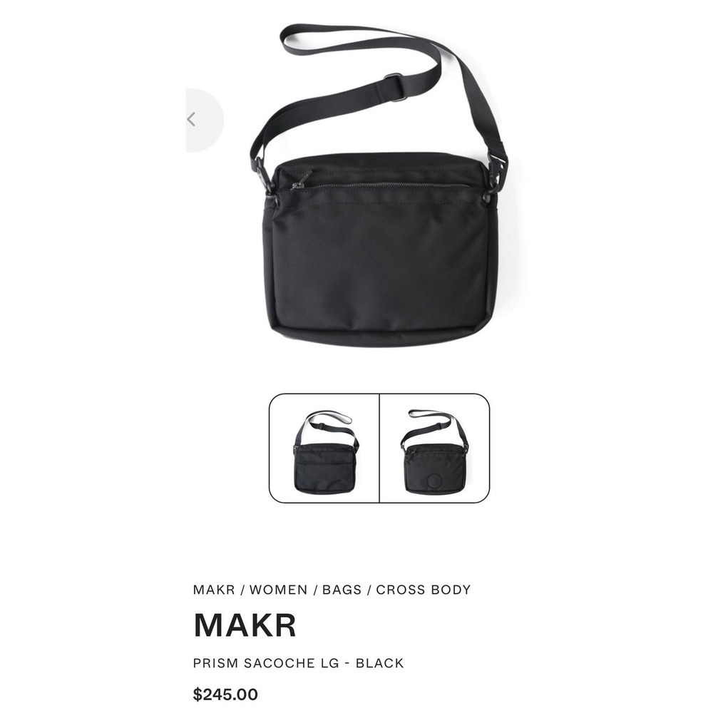 MAKR Prism Sacoche Black Nylon Crossbody Zippered Purse M/L